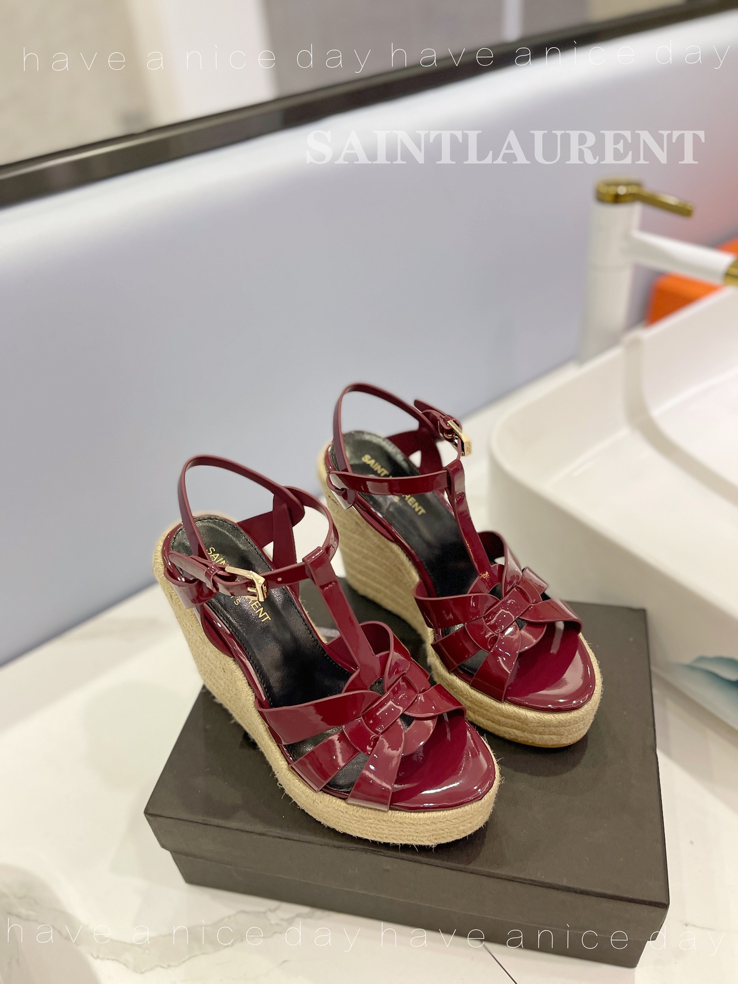 Sa1nt Lau*nt Tribute Espadrilles In Patent Burgundy For Women
