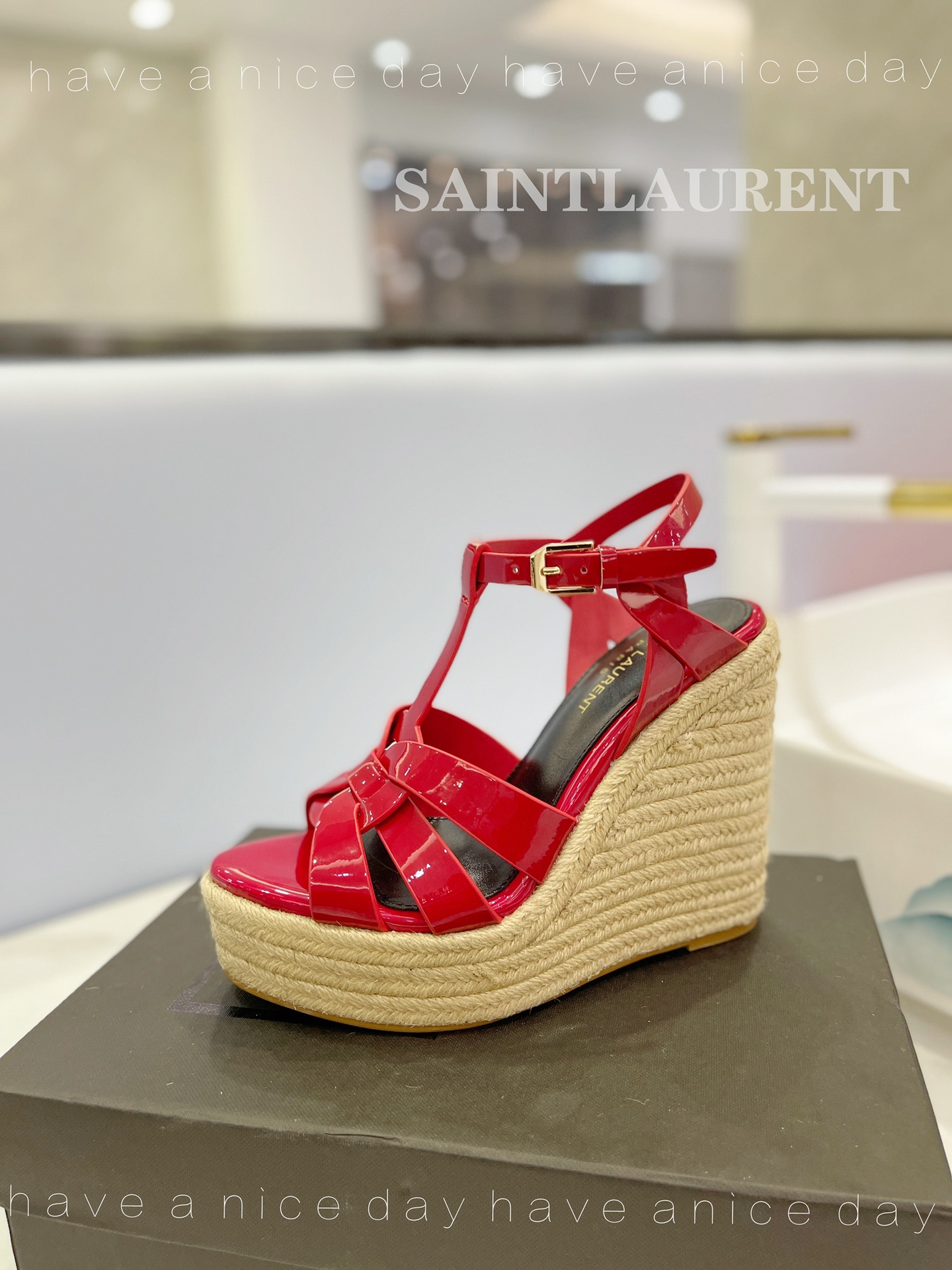 Sa1nt Lau*nt Tribute Espadrilles In Patent Red For Women