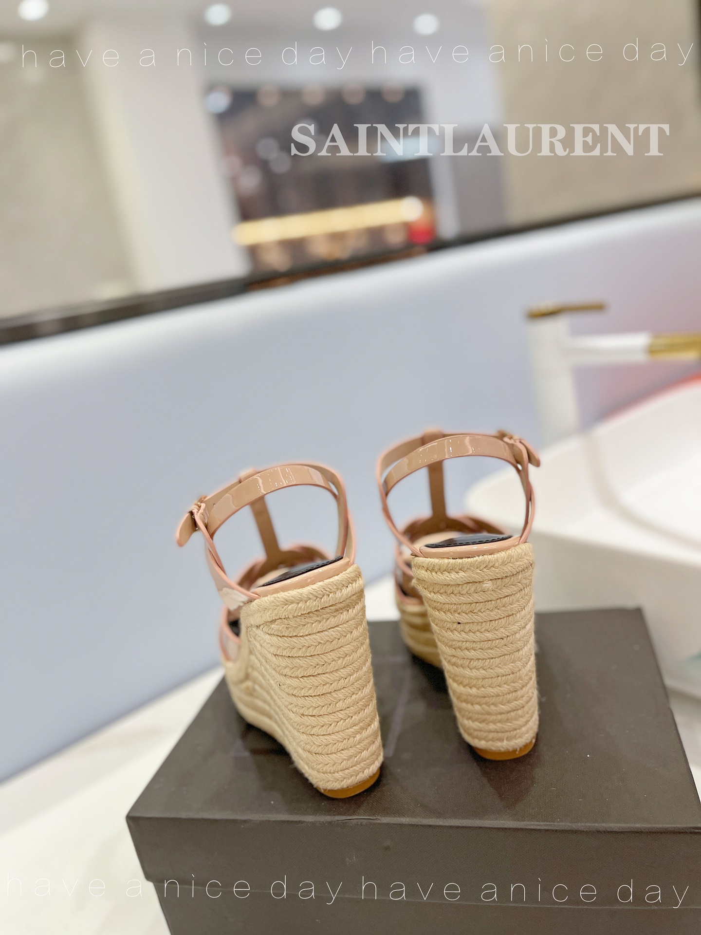 Sa1nt Lau*nt Tribute Espadrilles In Patent Beige For Women