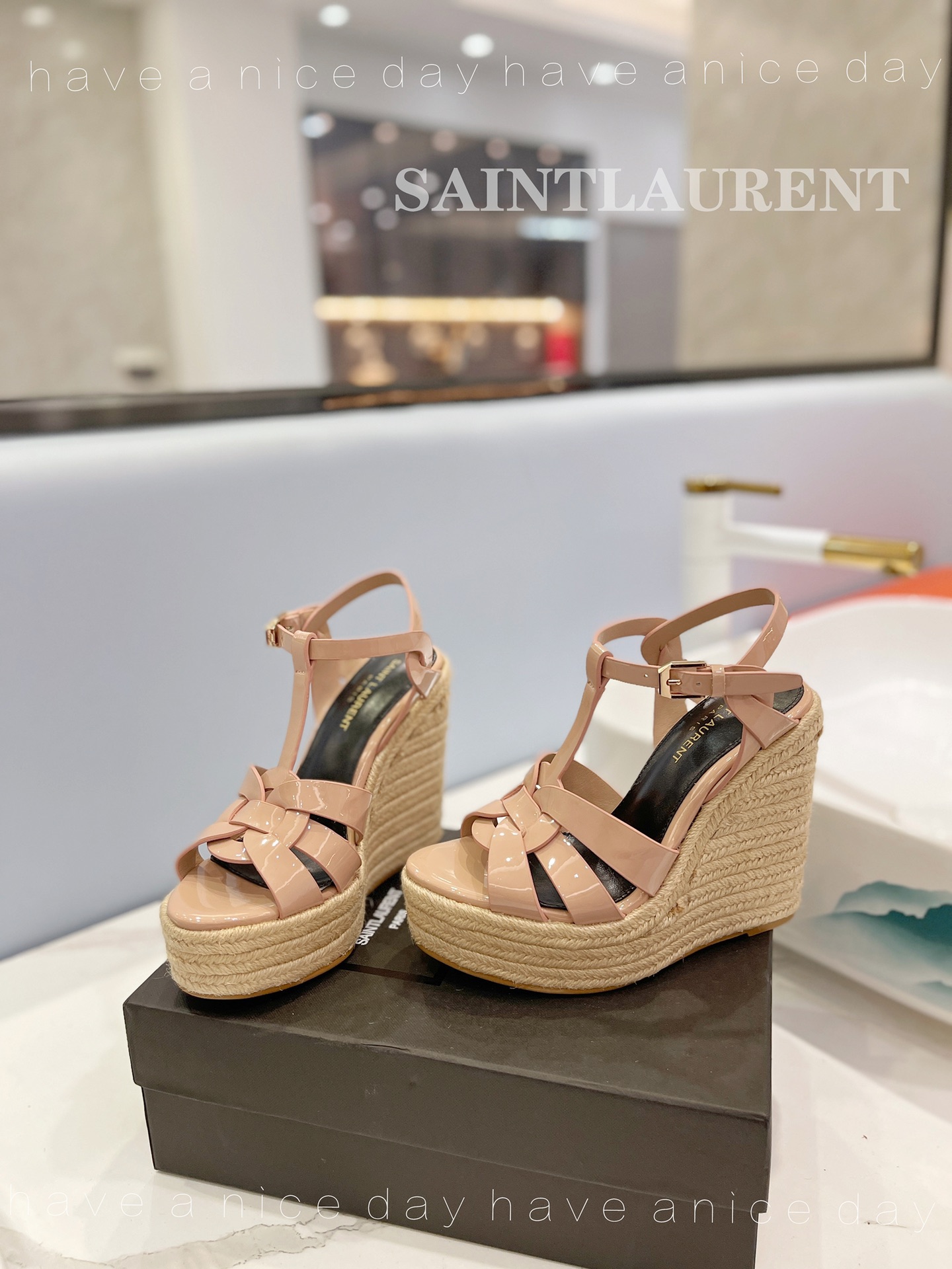 Sa1nt Lau*nt Tribute Espadrilles In Patent Beige For Women