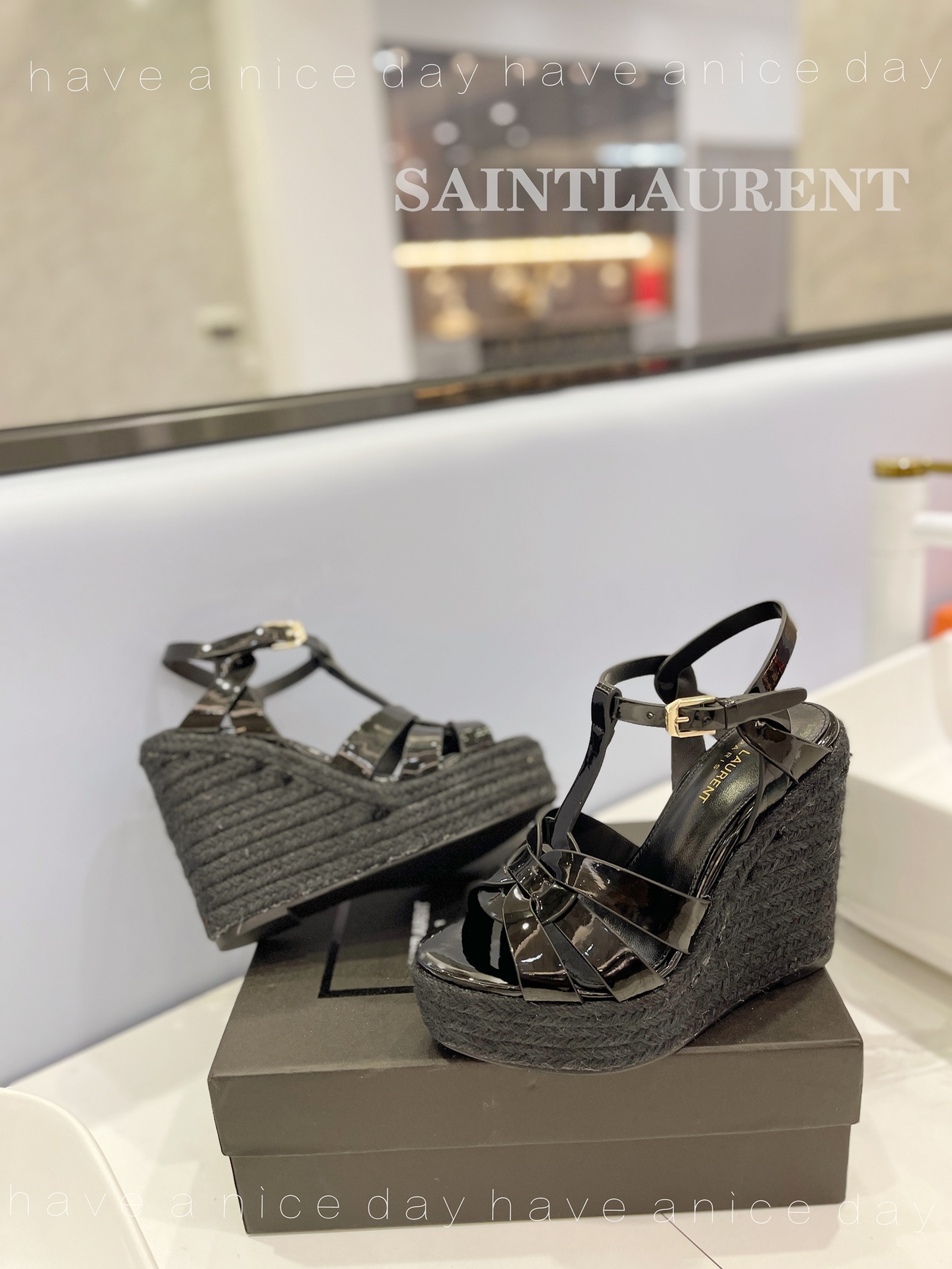 Sa1nt Lau*nt Tribute Espadrilles In Patent Black For Women