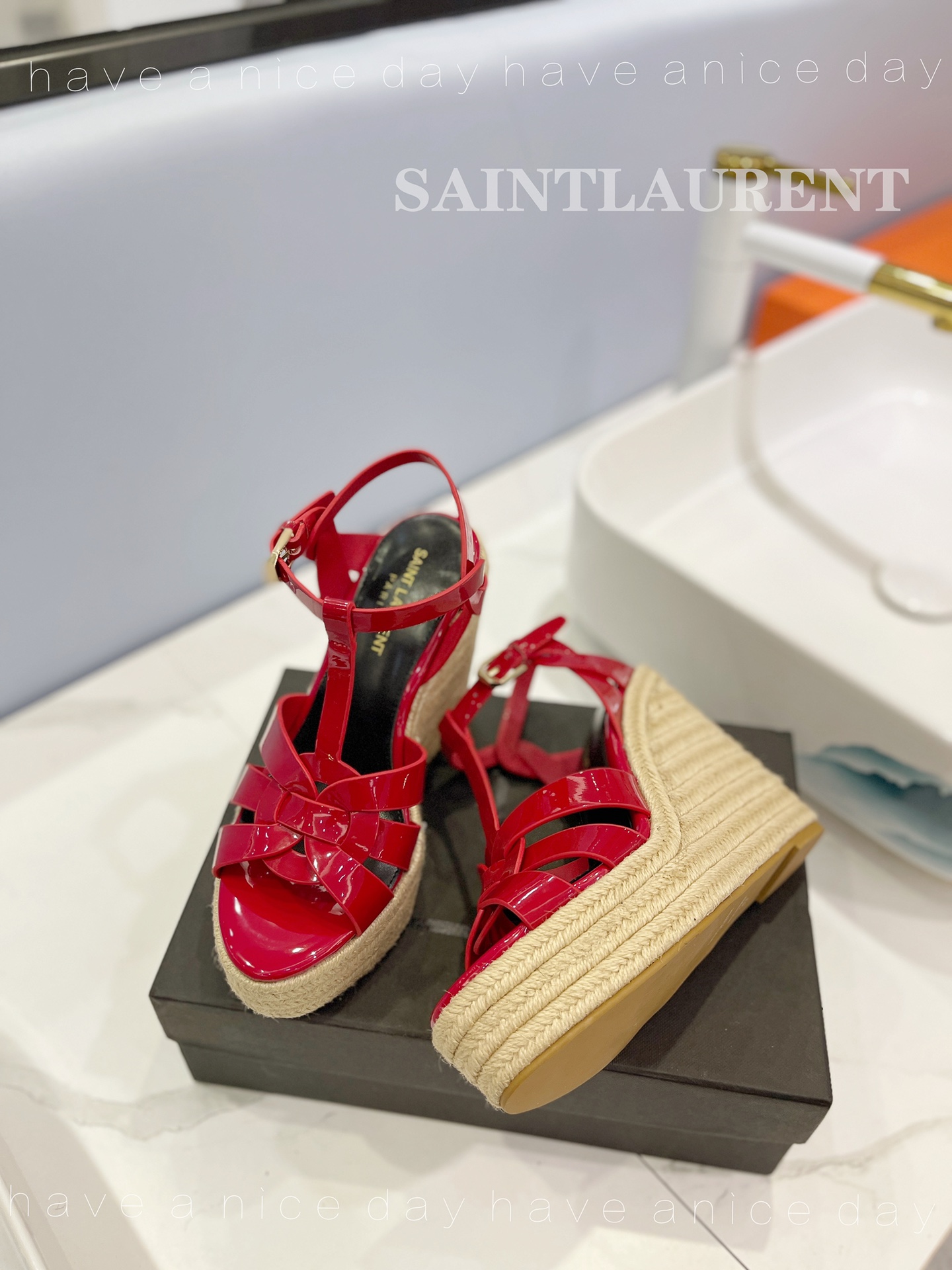Sa1nt Lau*nt Tribute Espadrilles In Patent Red For Women