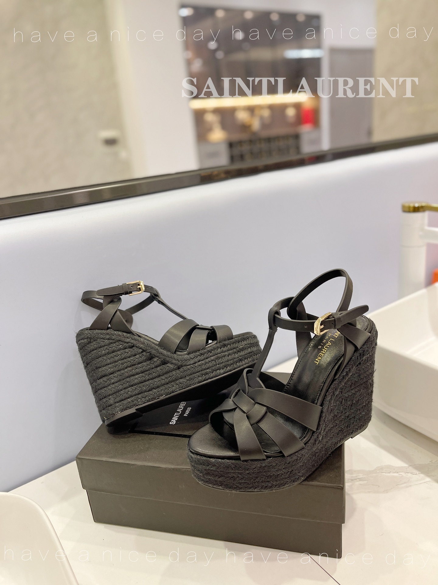 Sa1nt Lau*nt Tribute Espadrilles In Smooth Black For Women 611924BDA001000