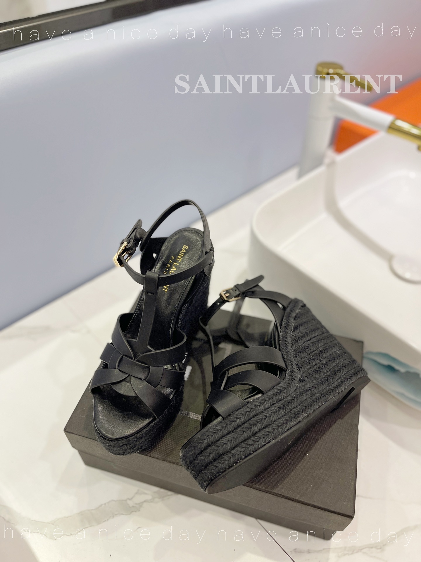 Sa1nt Lau*nt Tribute Espadrilles In Smooth Black For Women 611924BDA001000