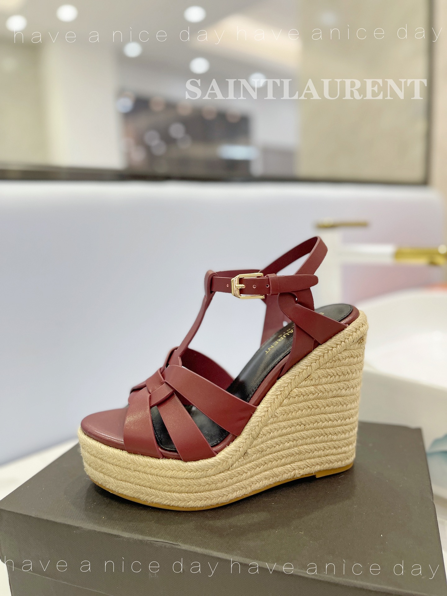 Sa1nt Lau*nt Tribute Espadrilles In Smooth Burgundy For Women 611924BDA002206
