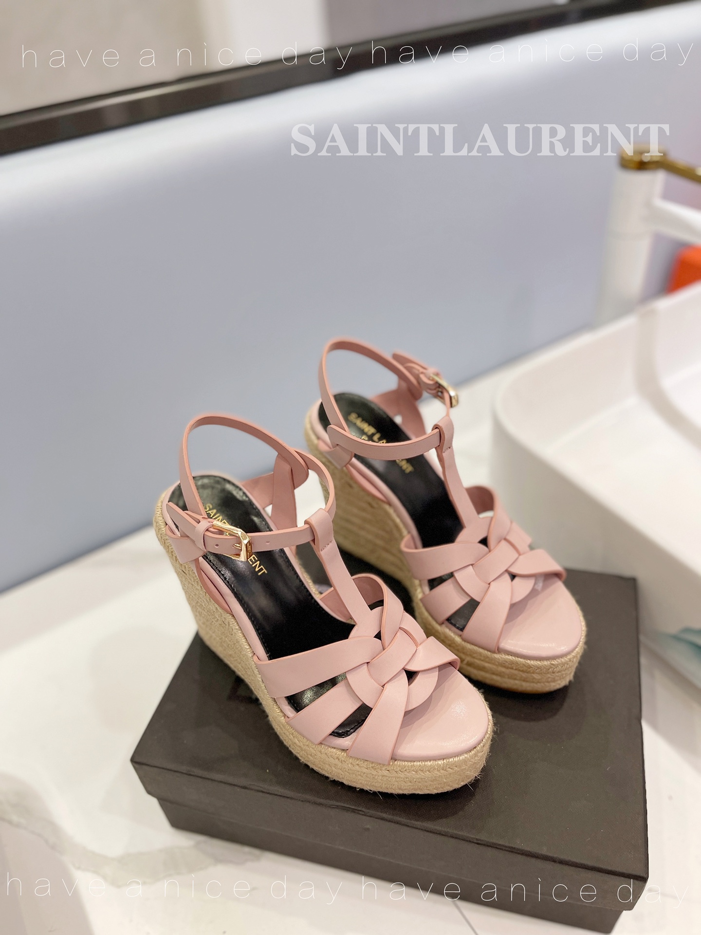 Sa1nt Lau*nt Tribute Espadrilles In Smooth Light Pink For Women
