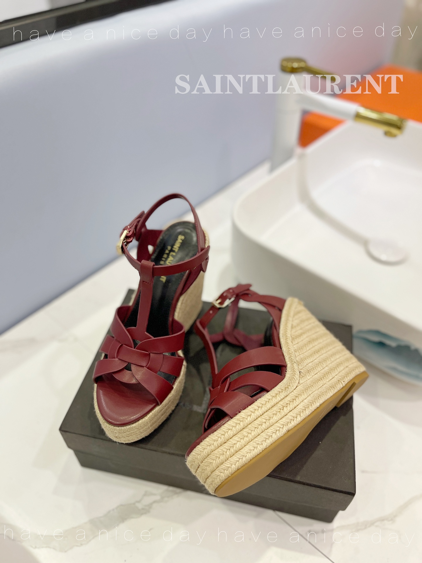 Sa1nt Lau*nt Tribute Espadrilles In Smooth Burgundy For Women 611924BDA002206