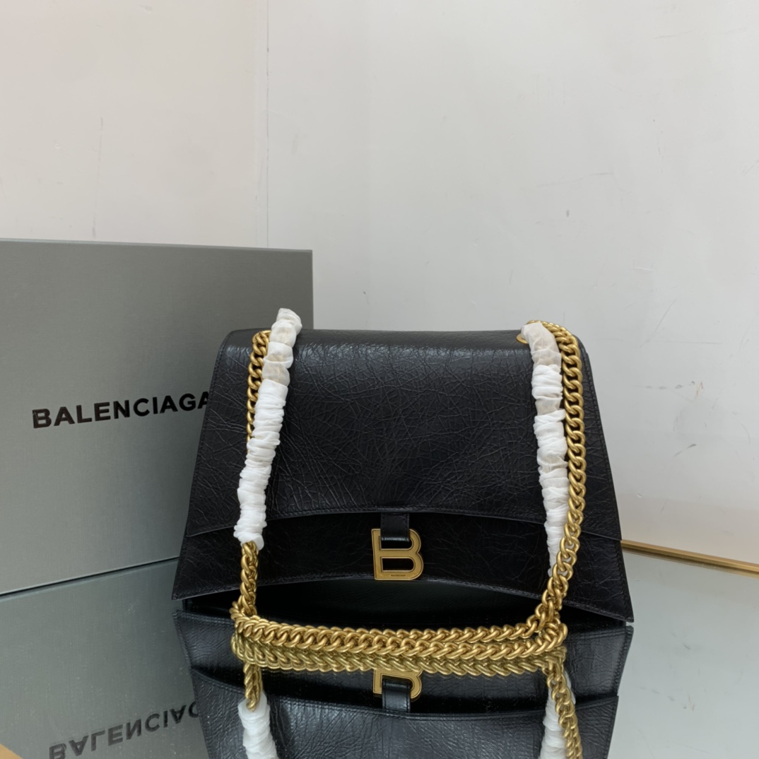 Ba1en*iaga Crush Medium Chain Bag In Black For Women 12in/ 31cm