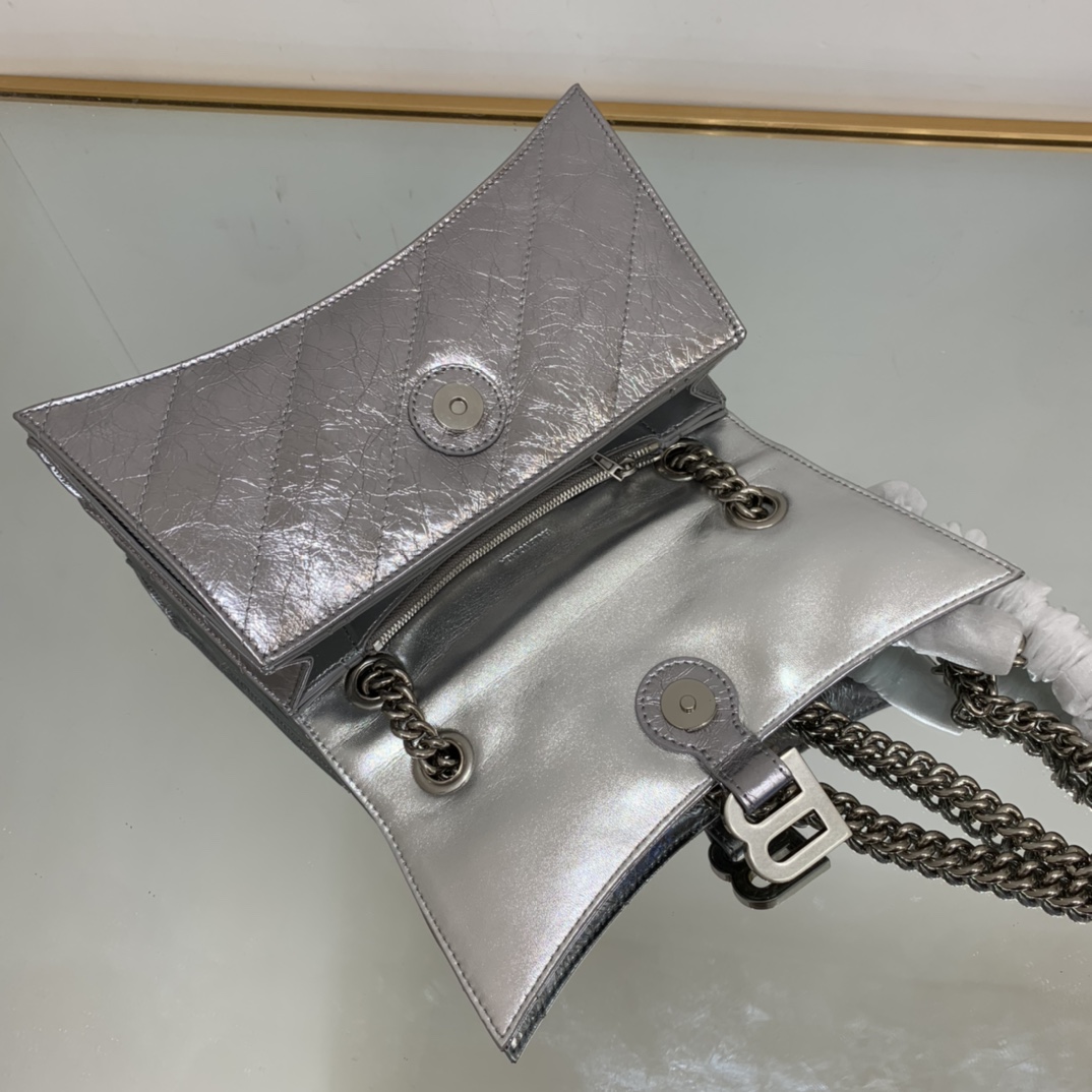 Ba1en*iaga Crush Small Chain Bag Quilted In Sliver Tone For Women 9.8in/25cm 716351210IW8110