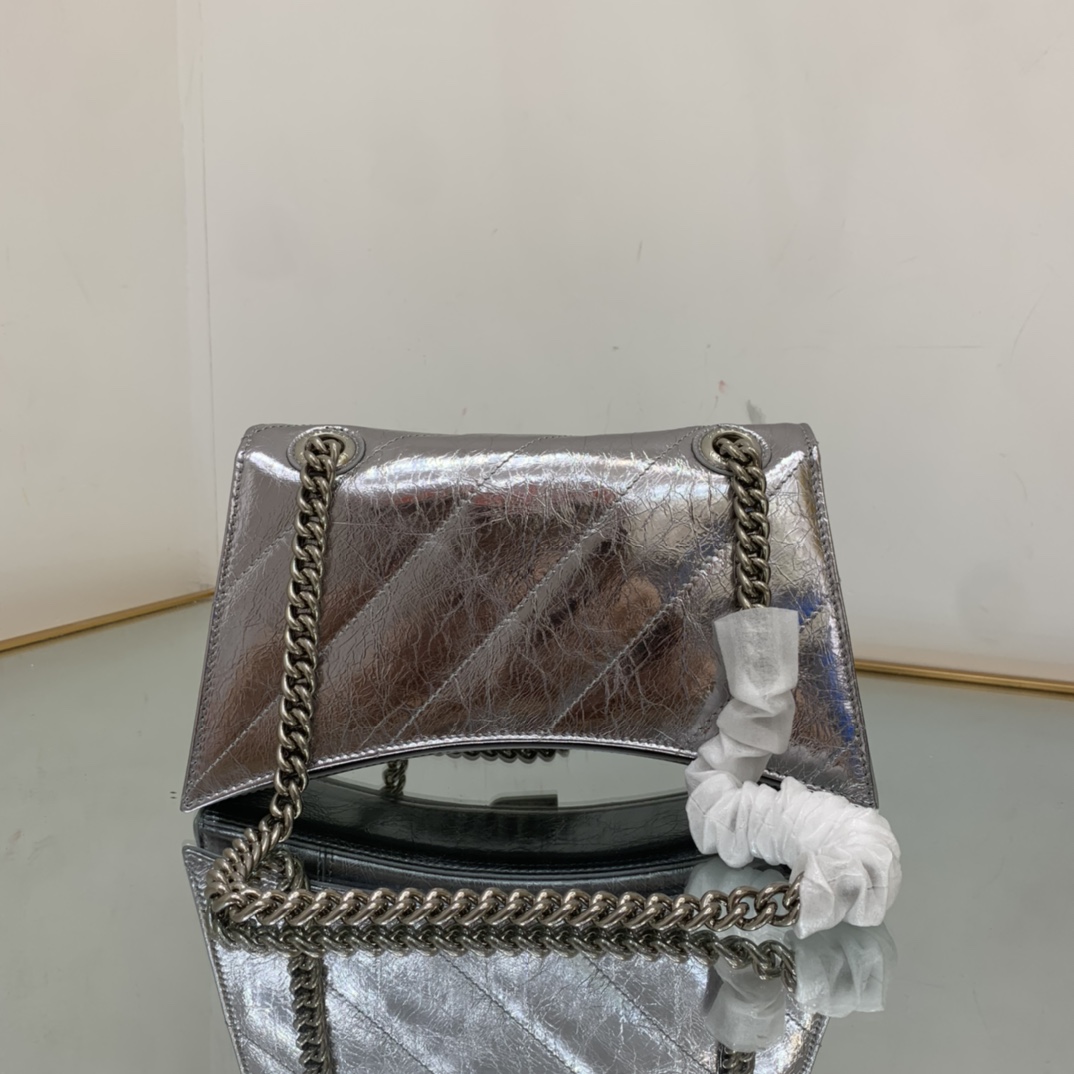 Ba1en*iaga Crush Small Chain Bag Quilted In Sliver Tone For Women 9.8in/25cm 716351210IW8110