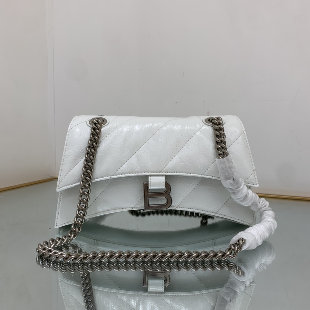 Ba1en*iaga Crush Small Chain Bag Quilted In Optic White/Black For Women 9.8in/25cm 716351210J09001