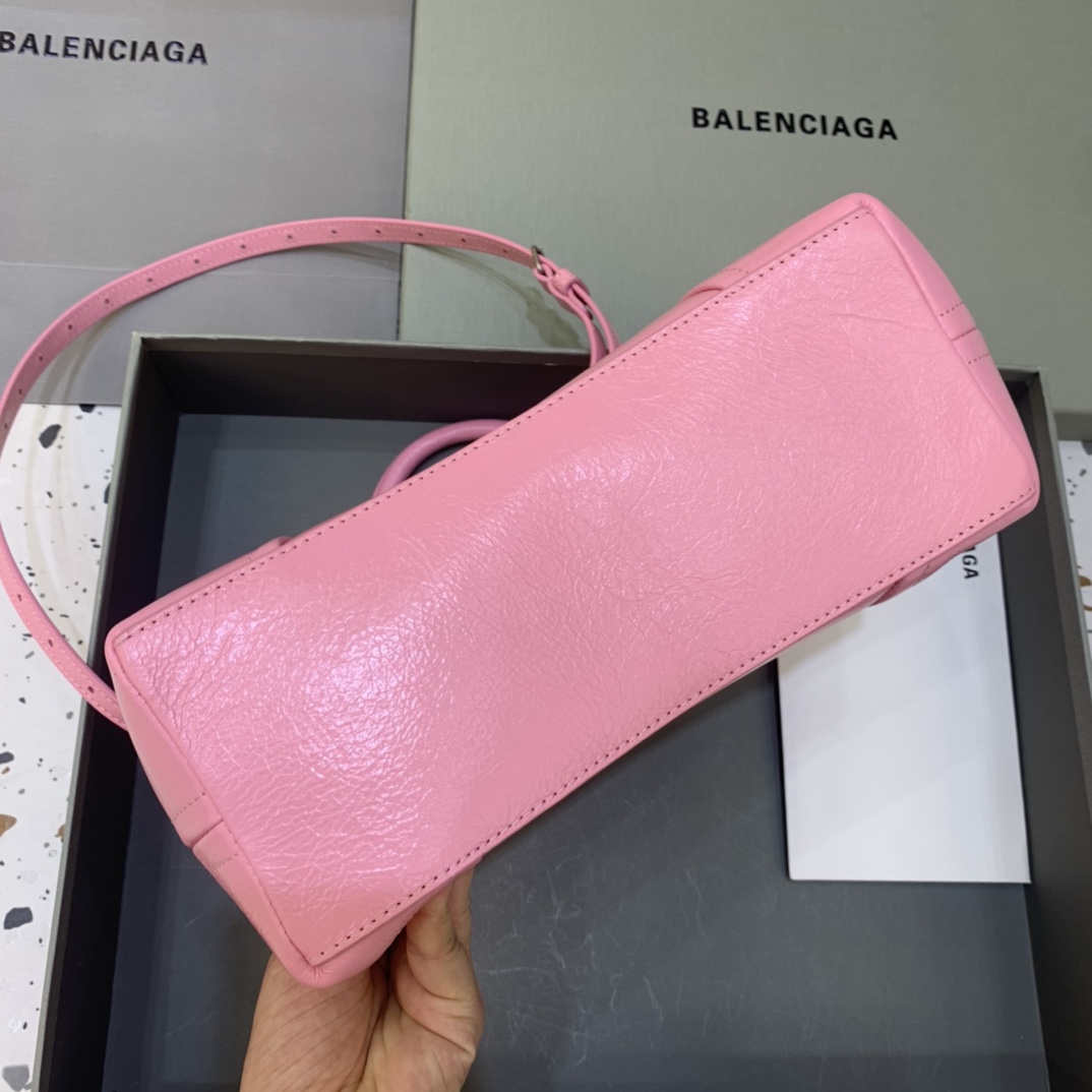 Ba1en*iaga Editor Small Top Handle Bag Pink/Black For Women 10.6 in/27 cm