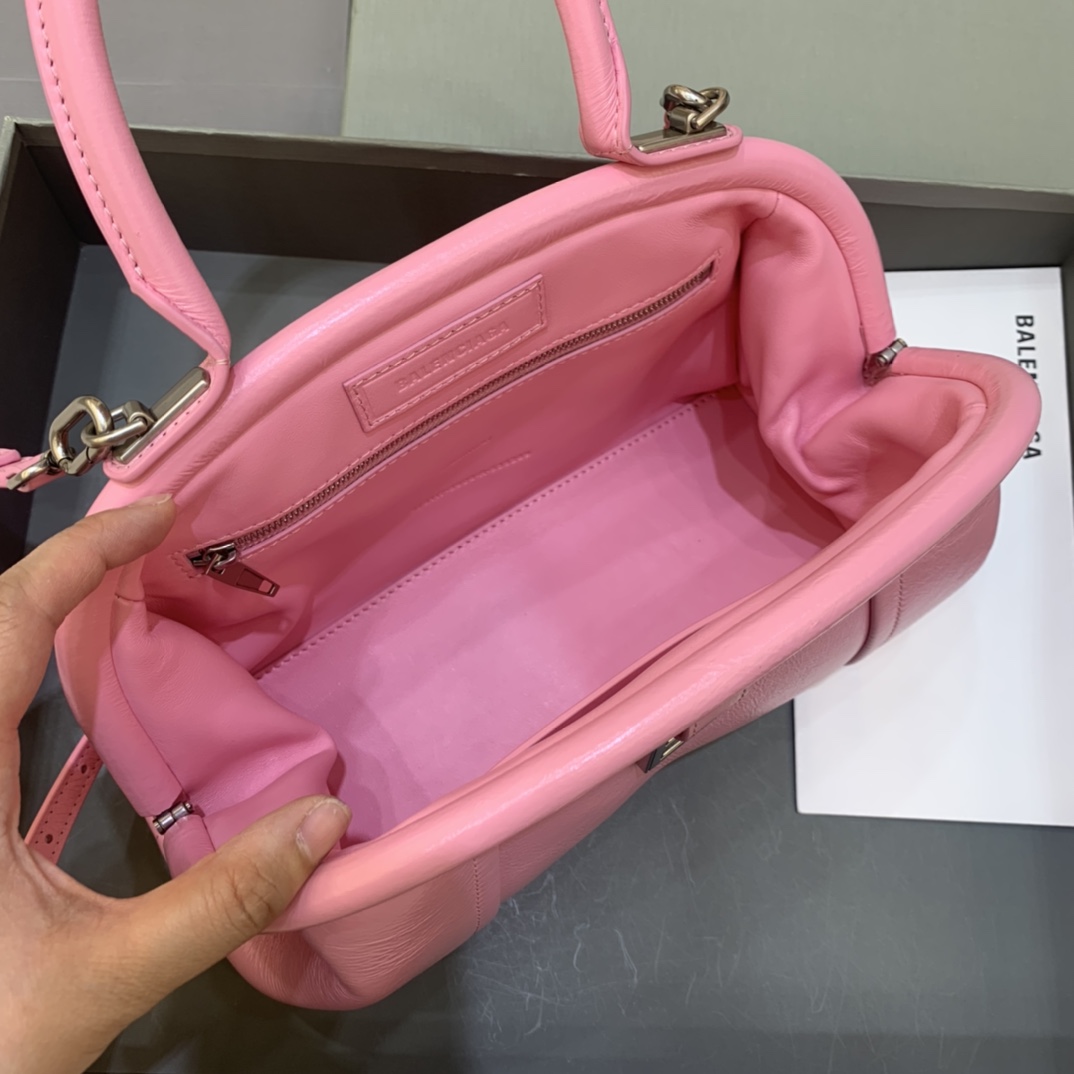 Ba1en*iaga Editor Small Top Handle Bag Pink/Black For Women 10.6 in/27 cm