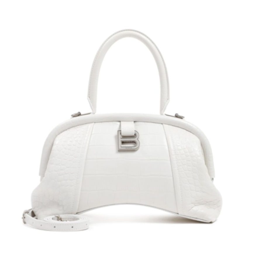 Ba1en*iaga Editor Small Top Handle Bag Embossed White For Women 10.6 in/27 cm