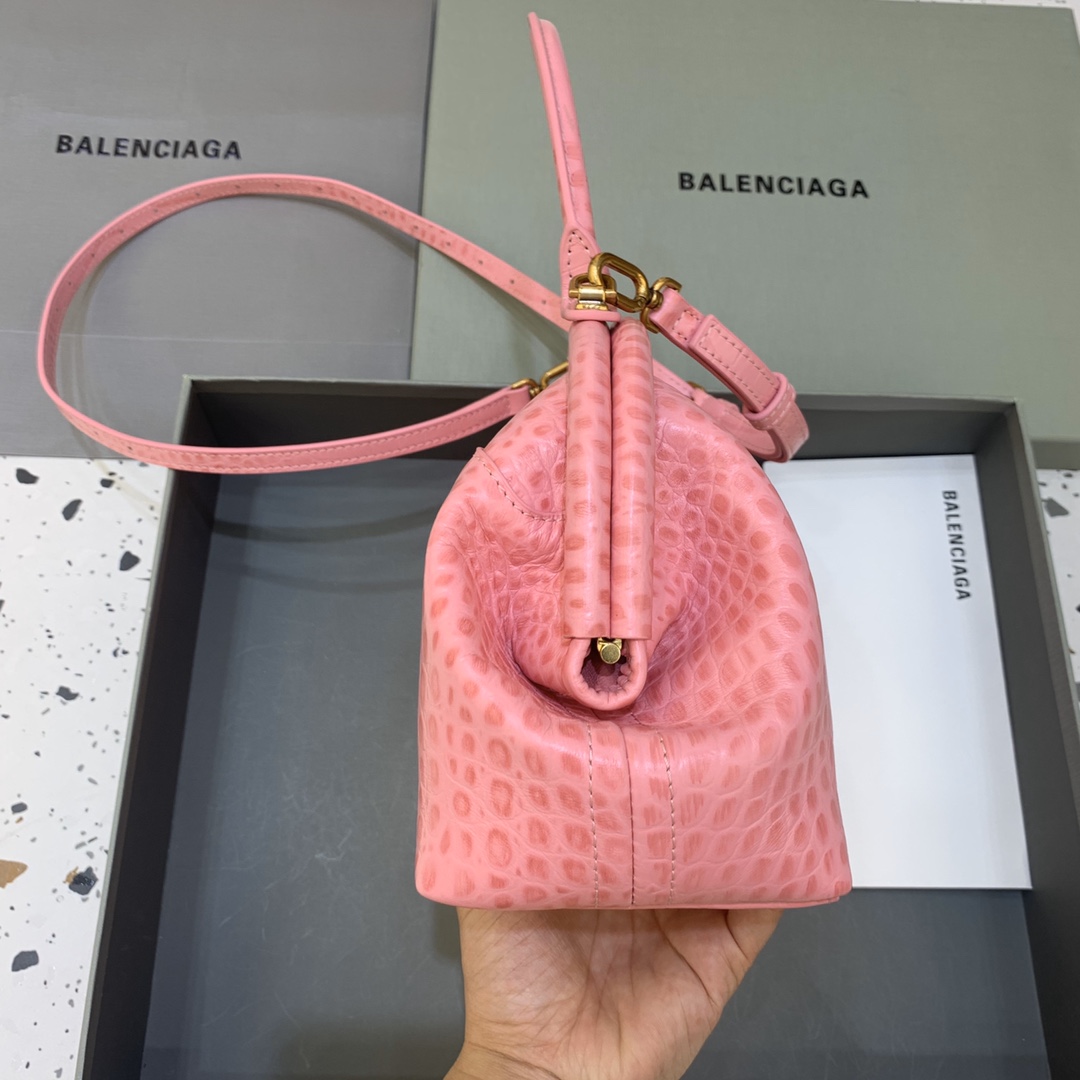 Ba1en*iaga Editor Small Top Handle Bag Embossed Black/Pink For Women 10.6 in/27 cm