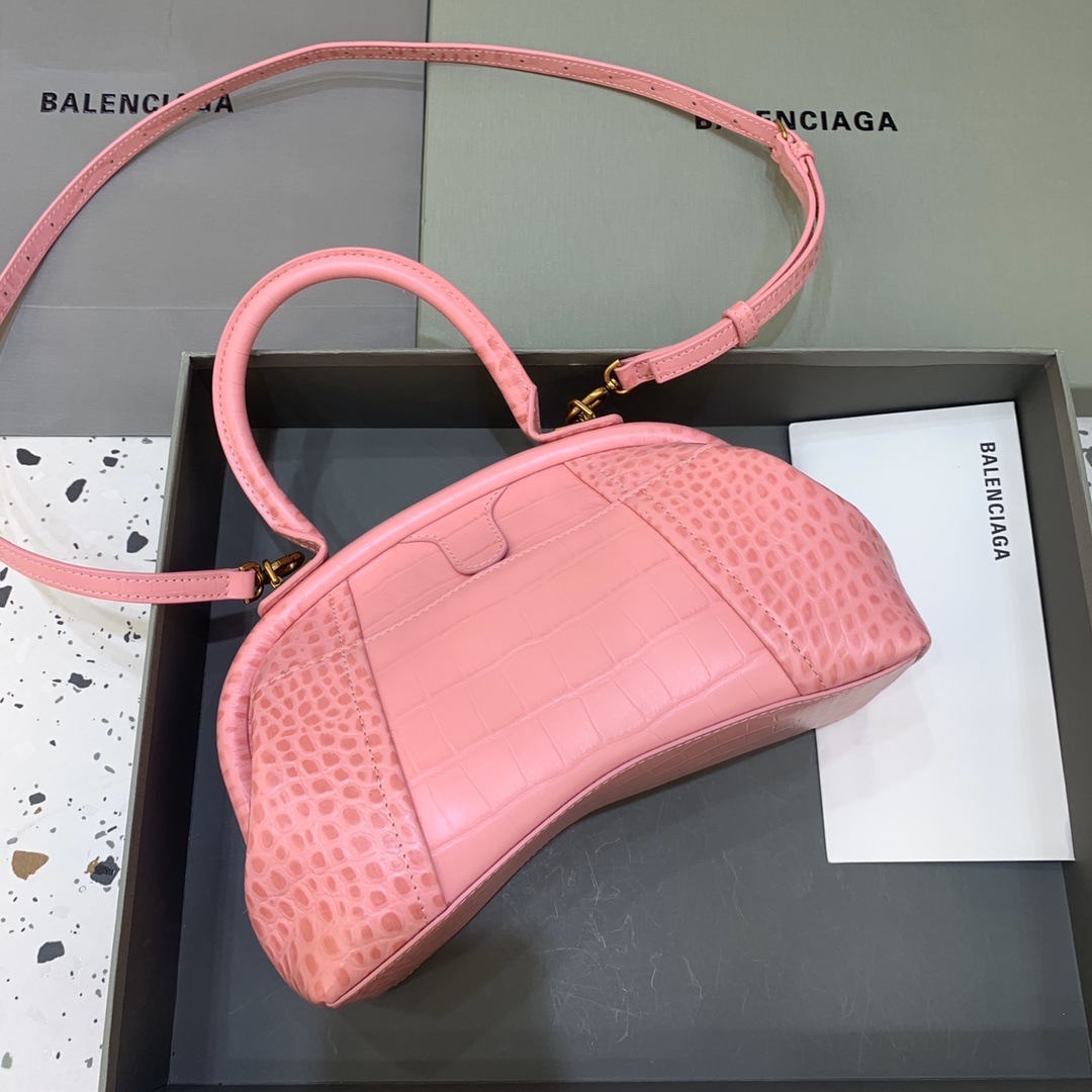 Ba1en*iaga Editor Small Top Handle Bag Embossed Black/Pink For Women 10.6 in/27 cm