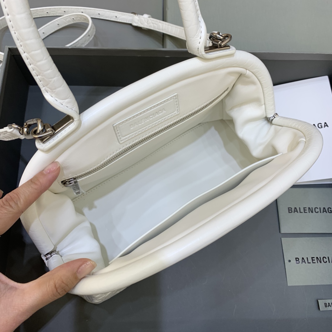Ba1en*iaga Editor Small Top Handle Bag Embossed White For Women 10.6 in/27 cm