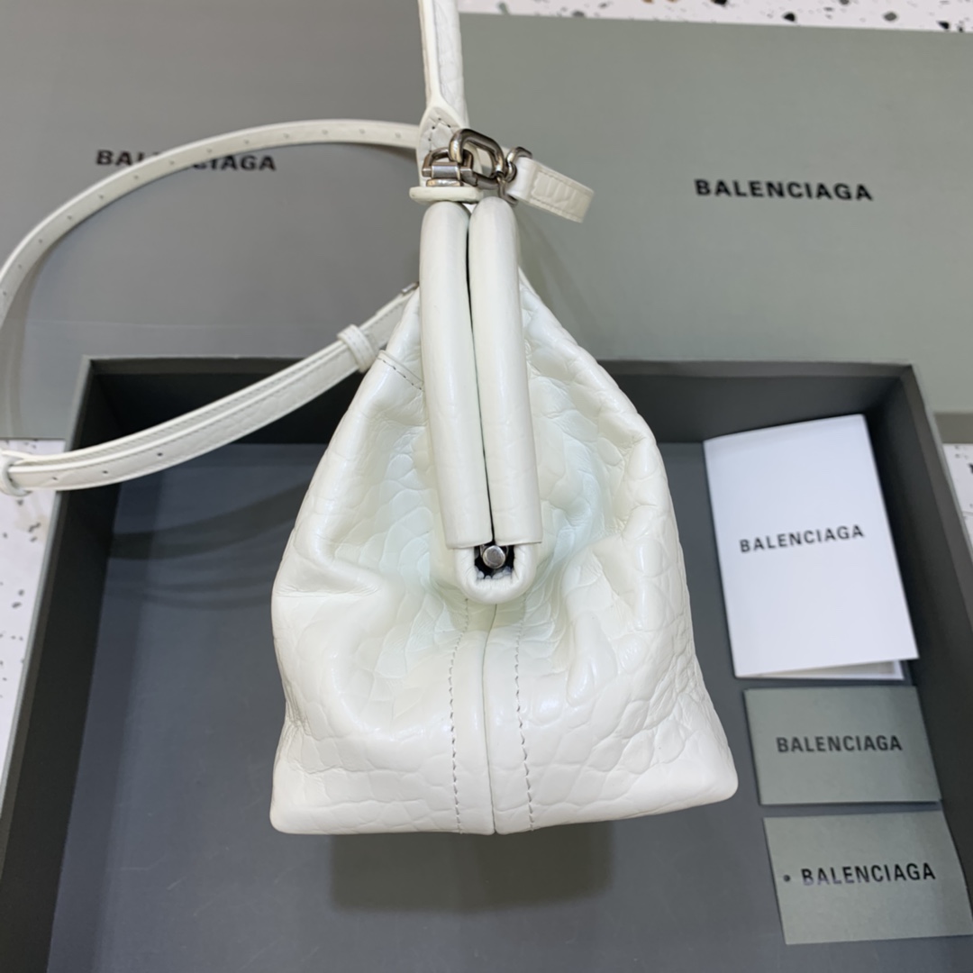 Ba1en*iaga Editor Small Top Handle Bag Embossed White For Women 10.6 in/27 cm
