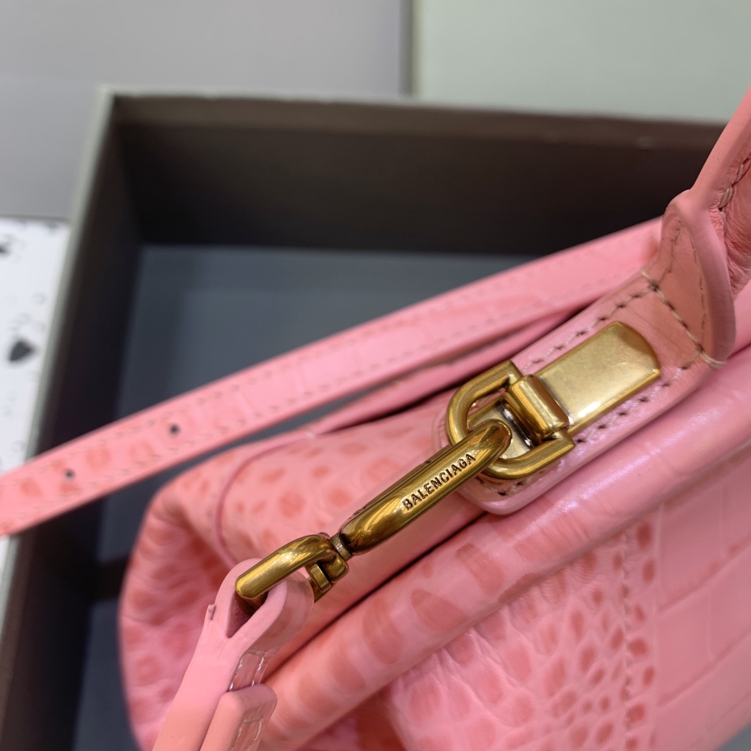 Ba1en*iaga Editor Small Top Handle Bag Embossed Black/Pink For Women 10.6 in/27 cm