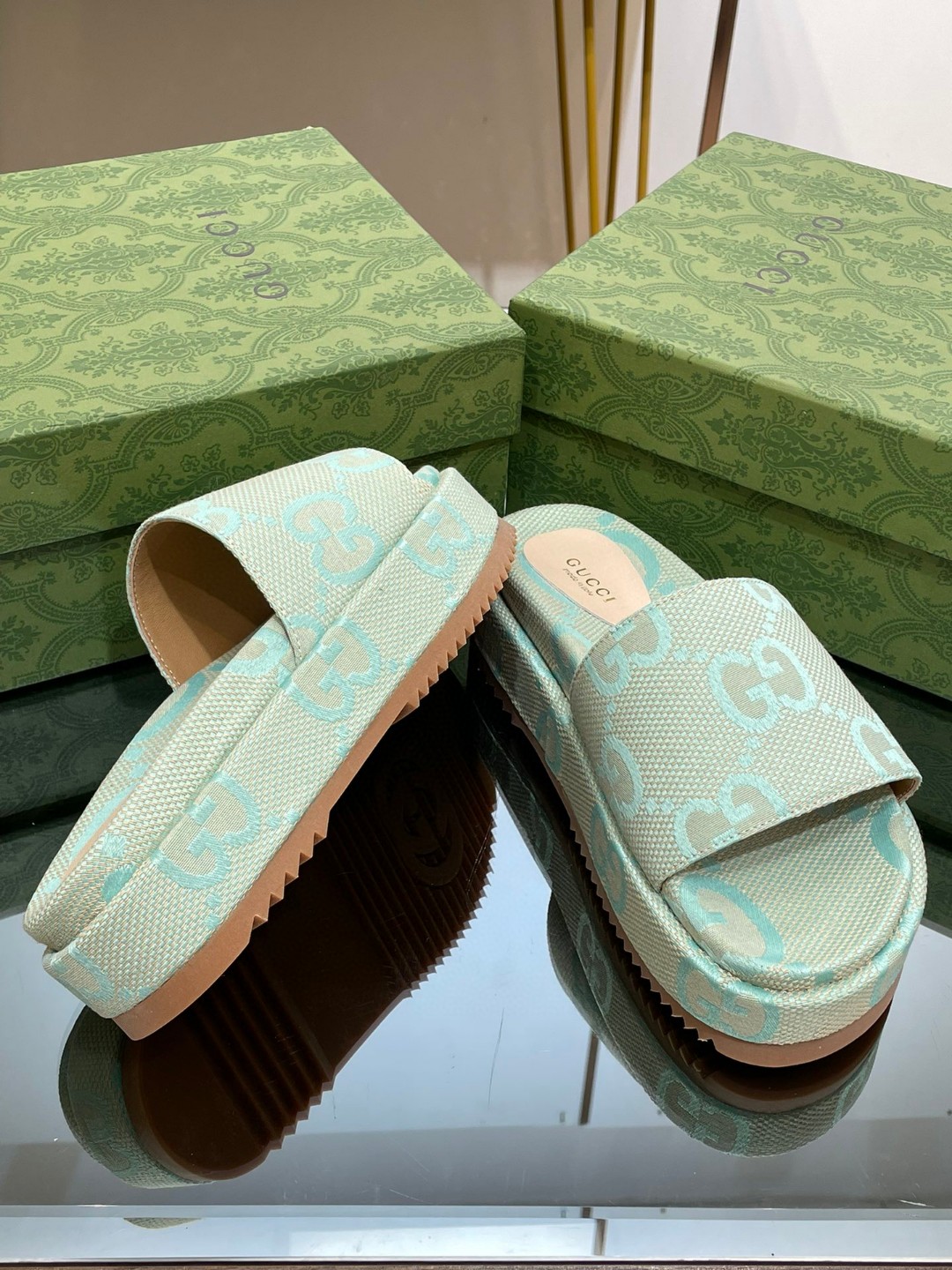 Gvc*1 Jumbo Gg Platform Slide Sandal Light Green For Women
