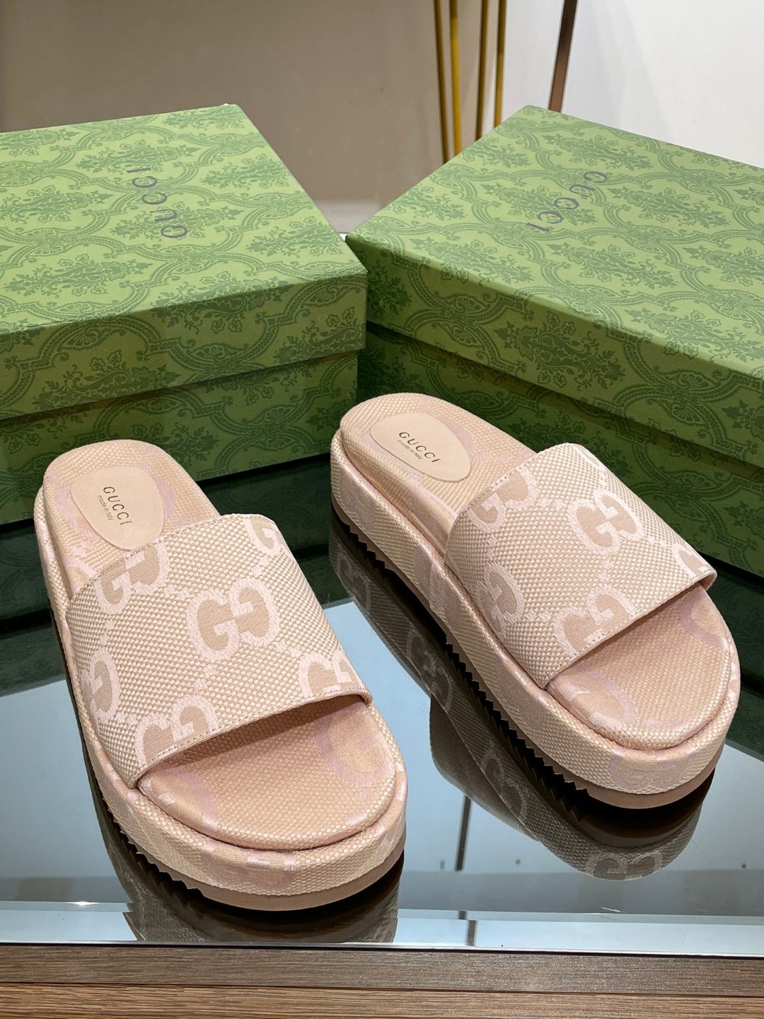 Gvc*1 Jumbo Gg Platform Slide Sandal Beige For Women 730043 UKO00 8805