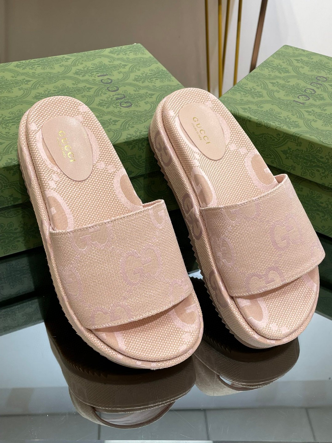 Gvc*1 Jumbo Gg Platform Slide Sandal Beige For Women 730043 UKO00 8805