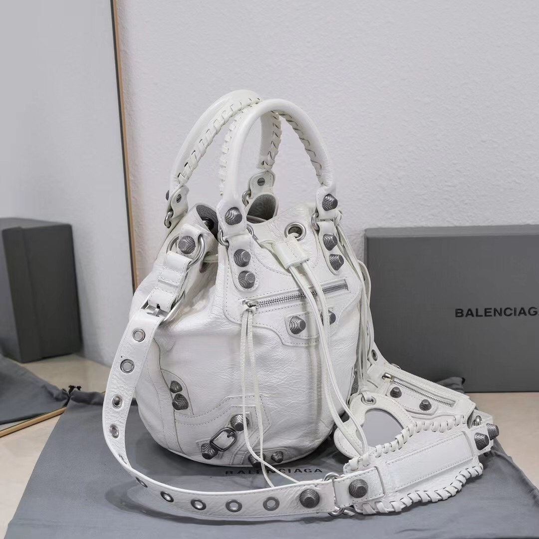 Ba1en*iaga Le Cagole Small Bucket Bag In White/Black/Purple For Women 11.8in/30 cm