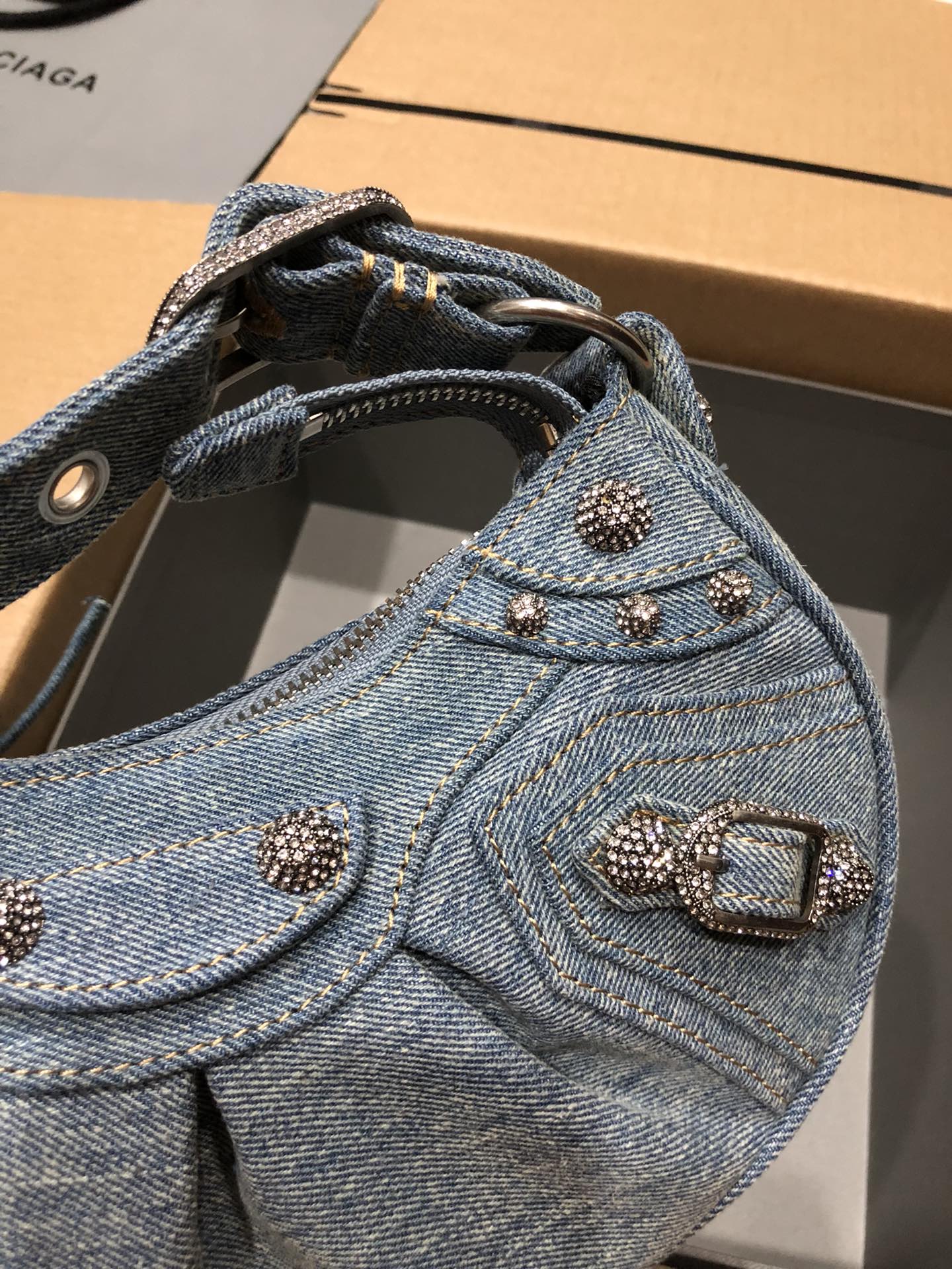 Ba1en*iaga Le Cagole Small Shoulder Bag Denim In Blue For Women 13in/33cm
