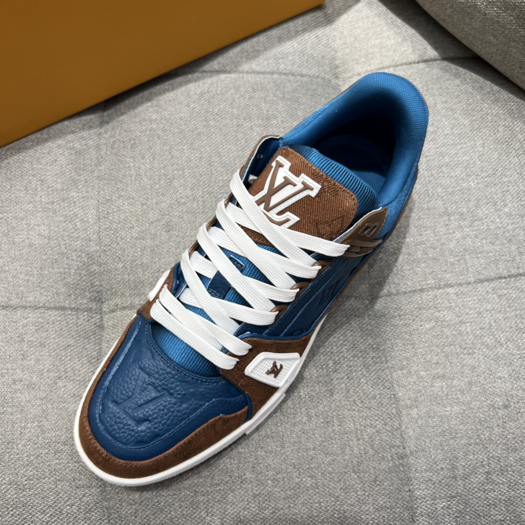 L0vis Vvtt0n LV Trainer Sneaker Brown And Dark Blue For Men