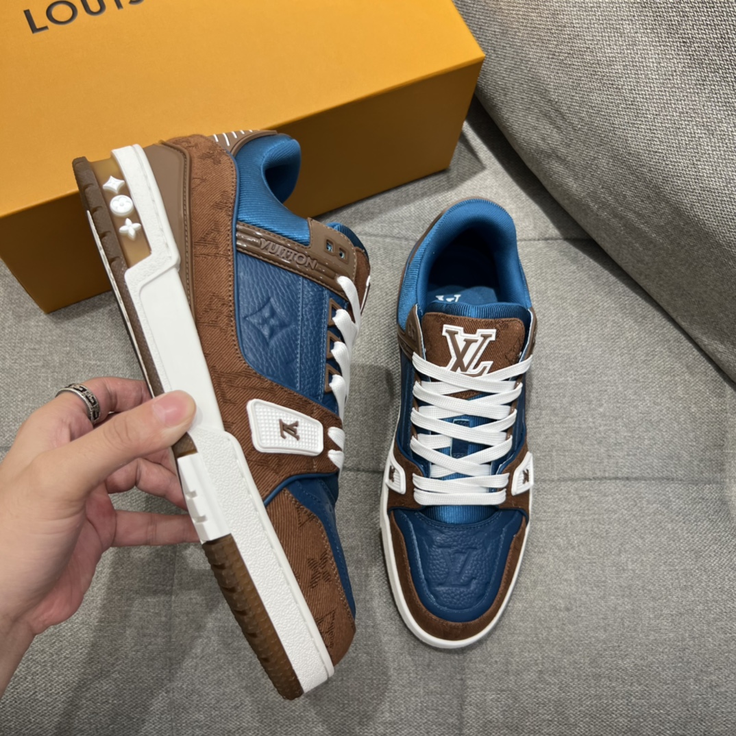 L0vis Vvtt0n LV Trainer Sneaker Brown And Dark Blue For Men
