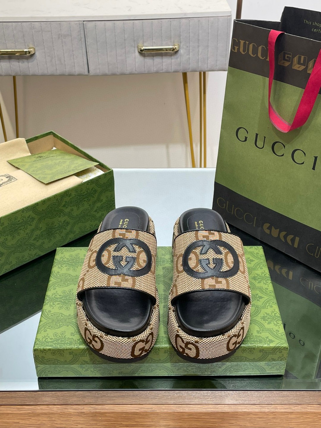 Gvc*1 Platform Slide Sandal Brown For Women ‎