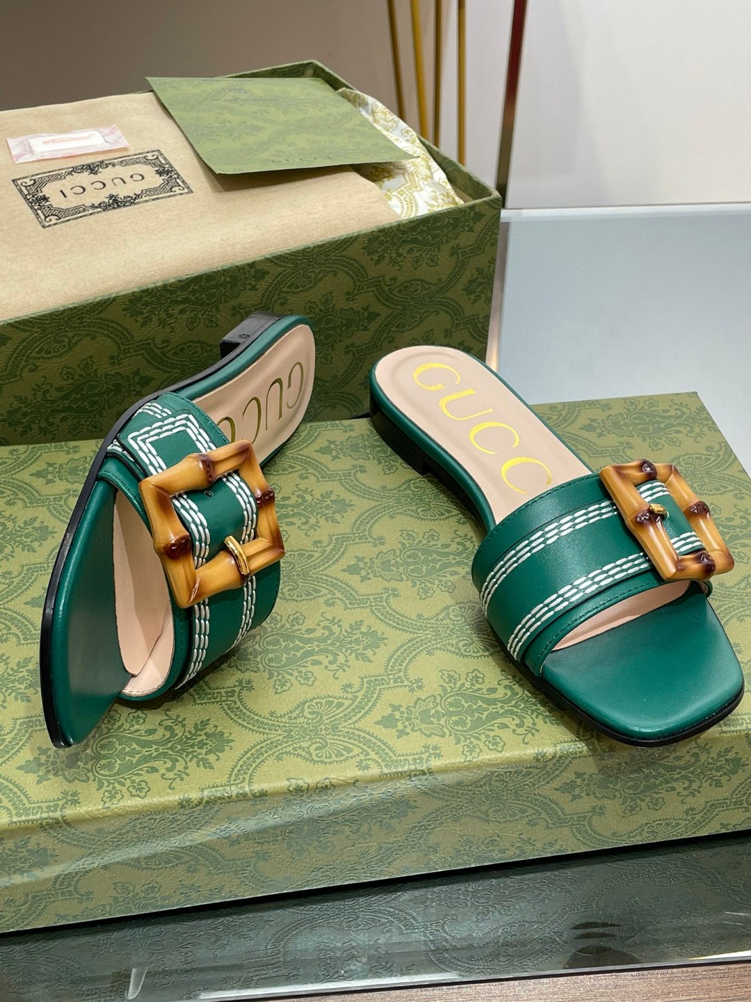 Gvc*1 Slide Sandal With Bamboo Buckle Green For Women 724837 C9D00 3120