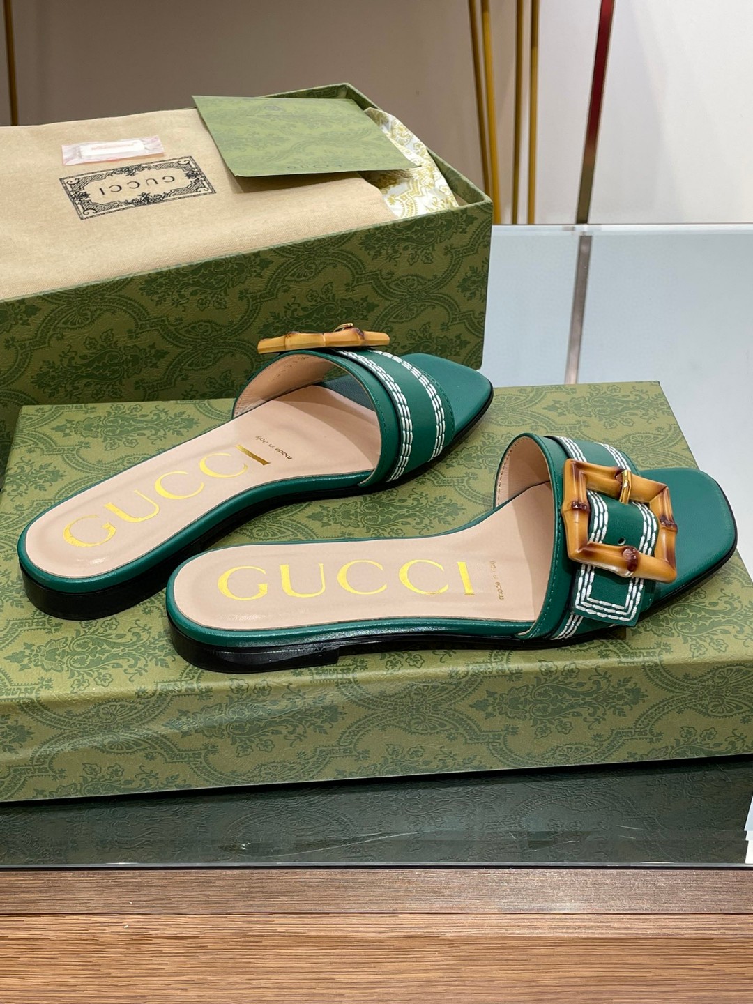Gvc*1 Slide Sandal With Bamboo Buckle Green For Women 724837 C9D00 3120