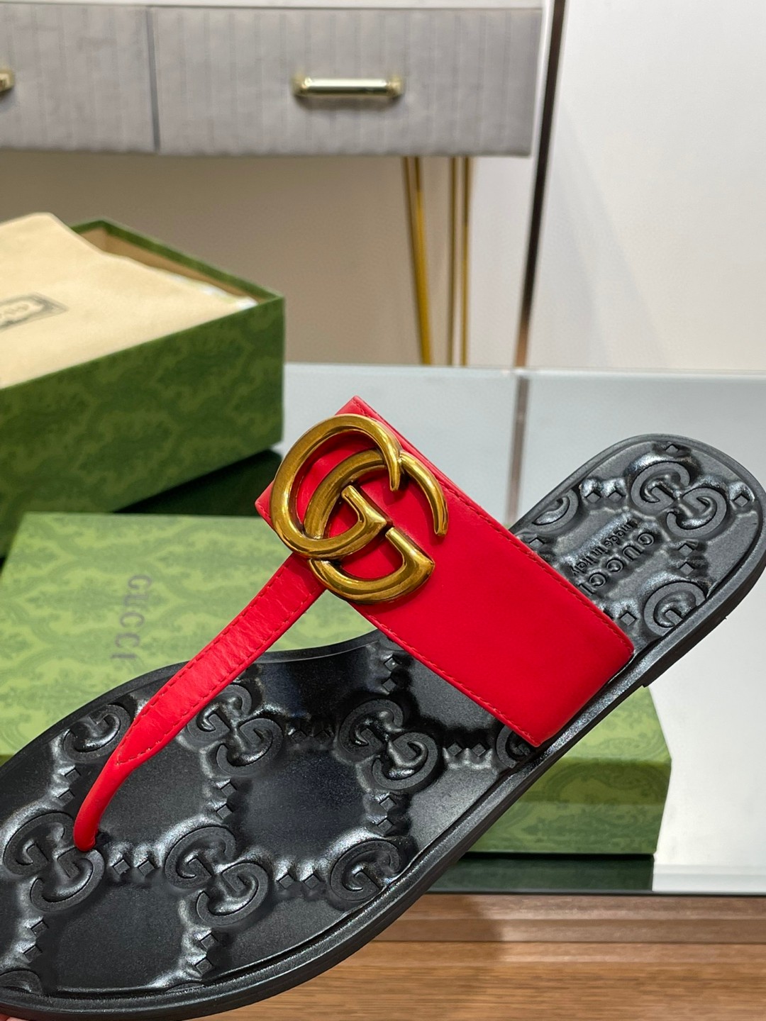 Gvc*1 Thong Sandal With Double G Red For Women ‎