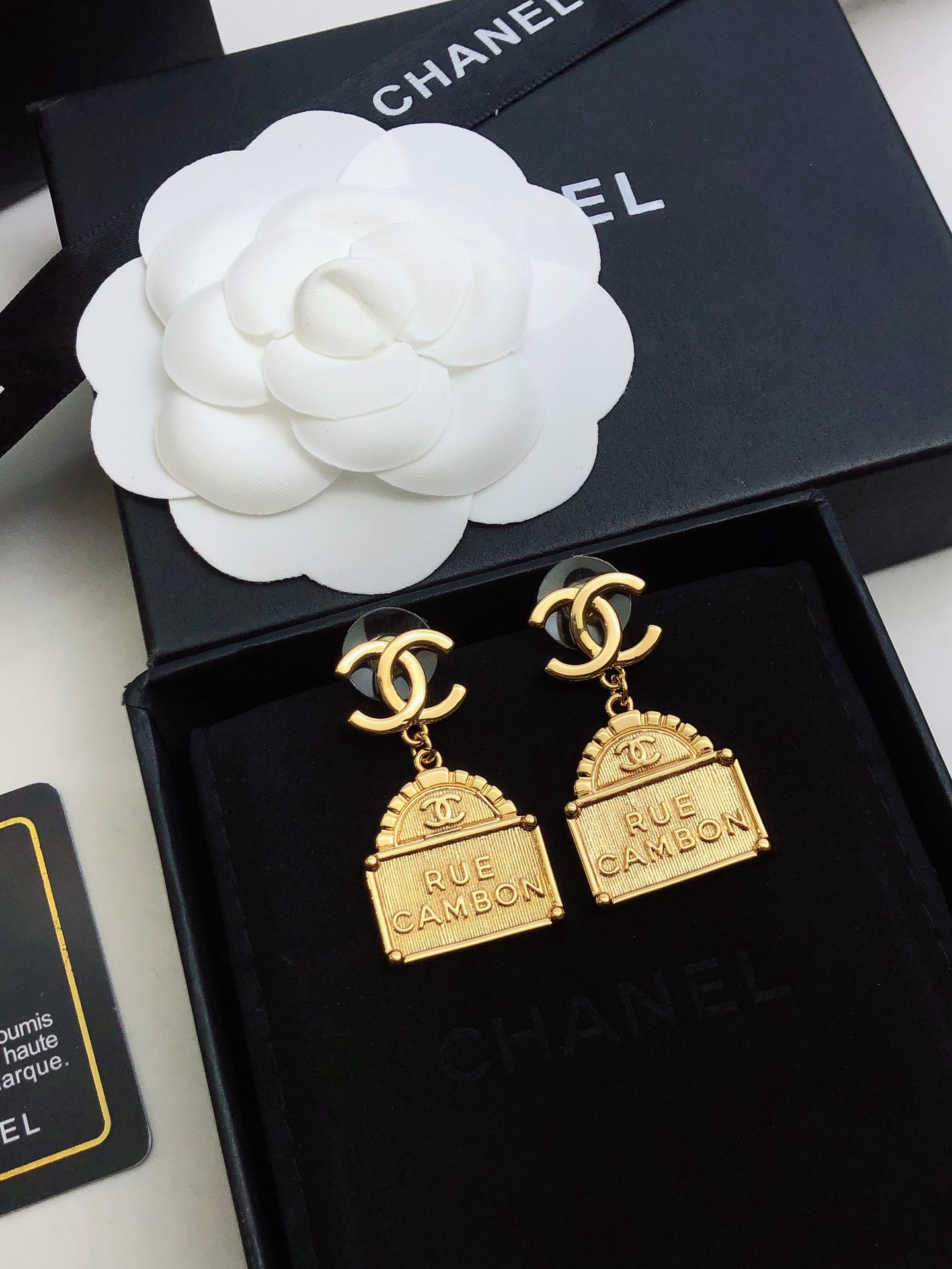 Ch**el Bag Shape Earrings Gold For Women