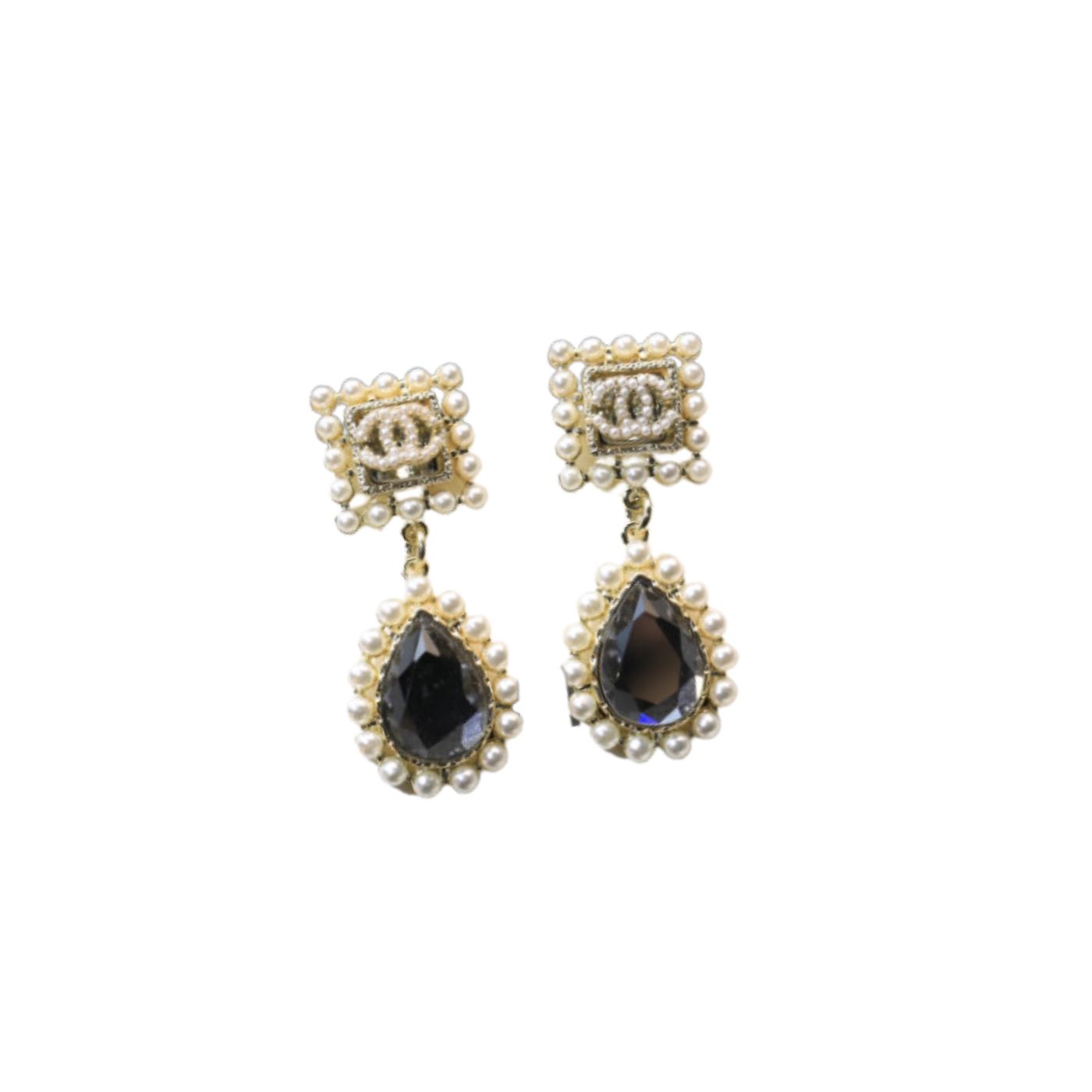 Ch**el Black Twinkle Stone Earrings Gold Tone For Women
