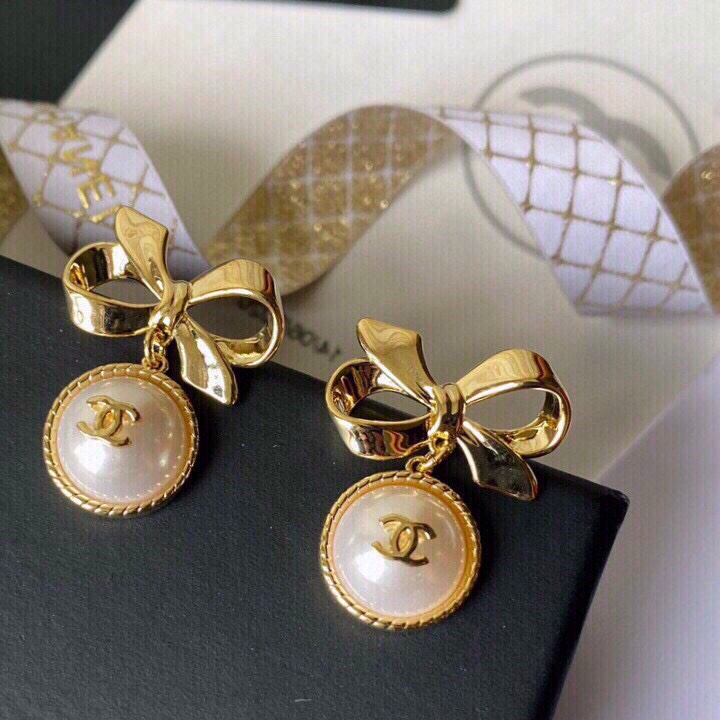 Ch**el Bow Earrings Gold For Women