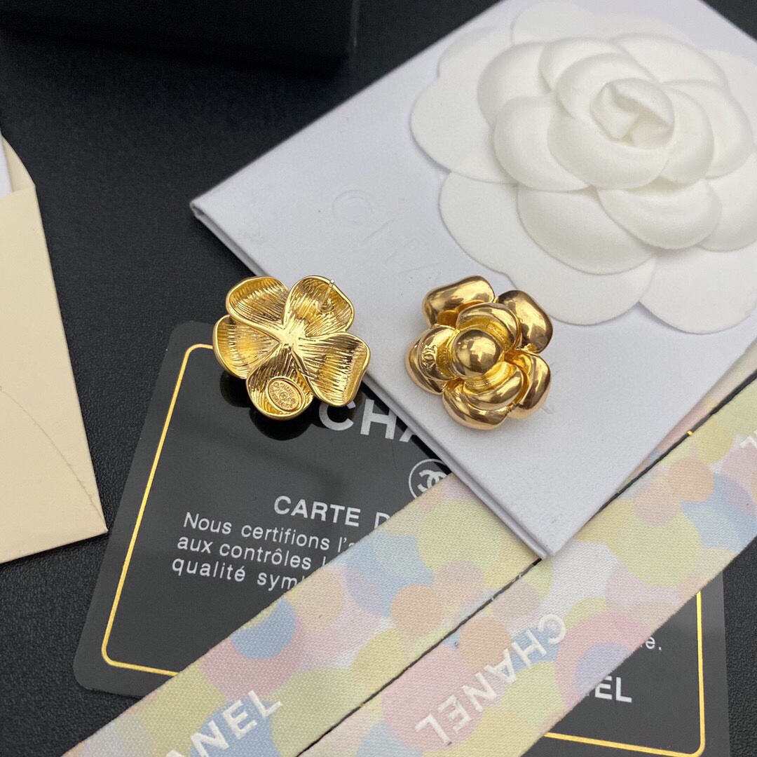 Ch**el Camellia Stud Earrings Gold For Women