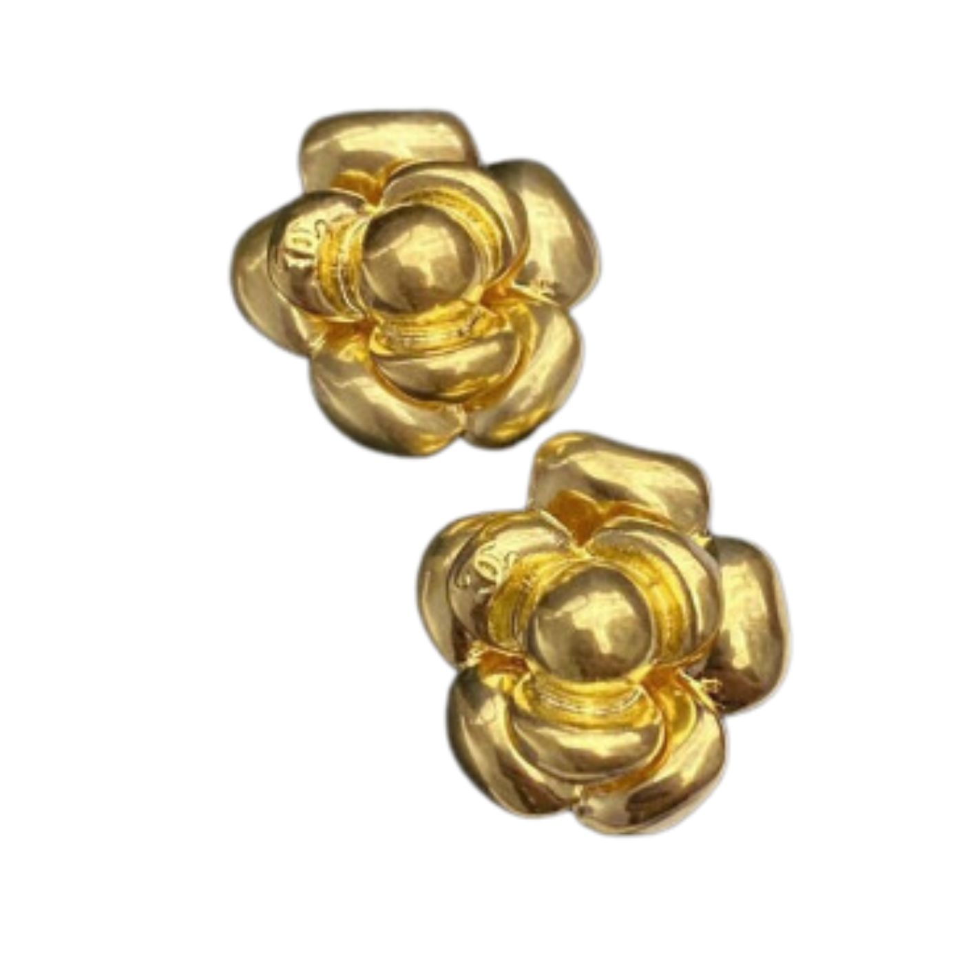 Ch**el Camellia Stud Earrings Gold For Women