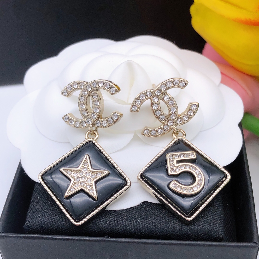 Ch**el Card Earrings Black For Women