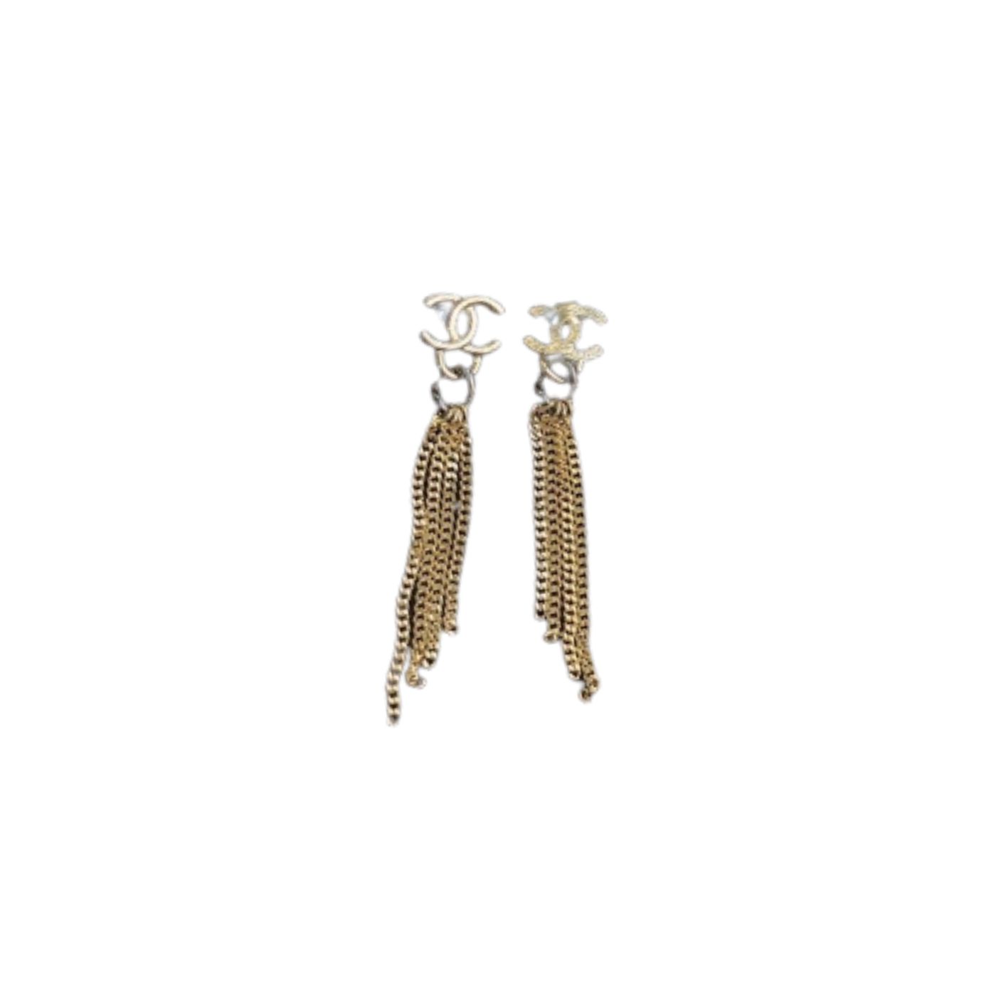 Ch**el Chain Long Shape Earrings Gold Tone For Women