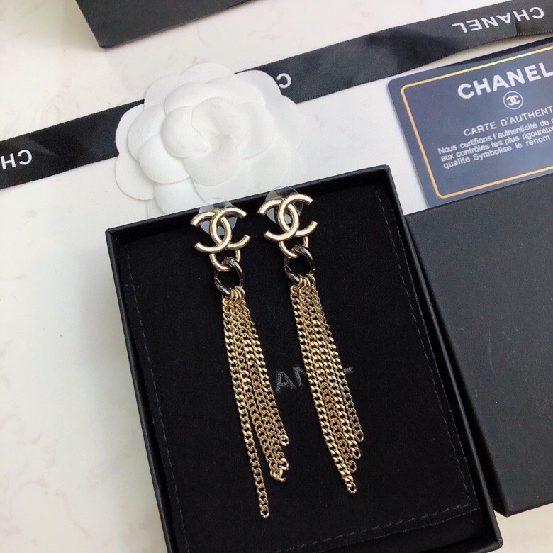 Ch**el Chain Long Shape Earrings Gold Tone For Women