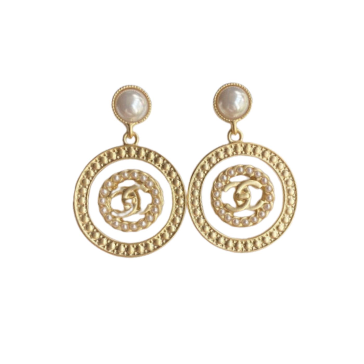 Ch**el Concentric Circles Earrings Gold Tone For Women