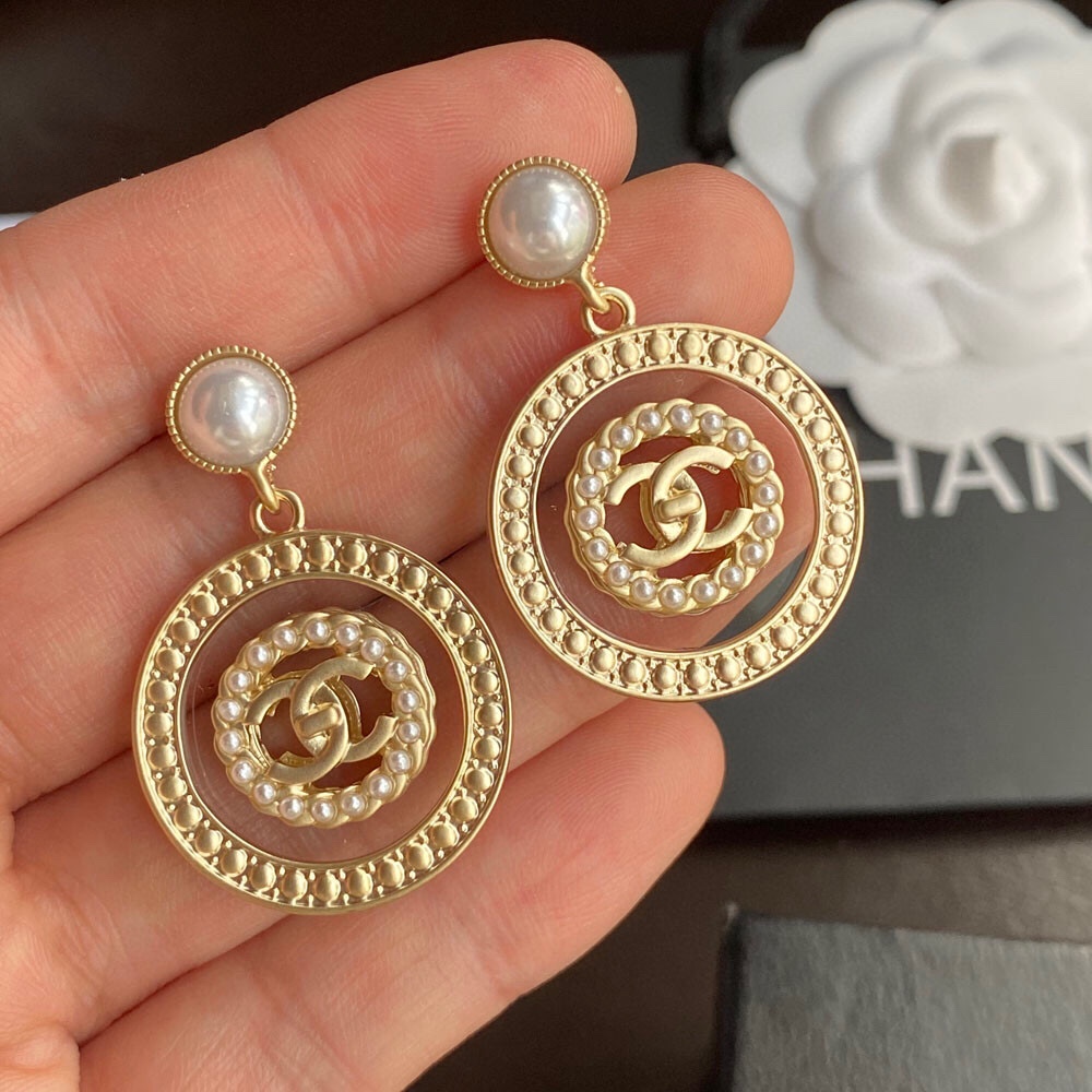 Ch**el Concentric Circles Earrings Gold Tone For Women