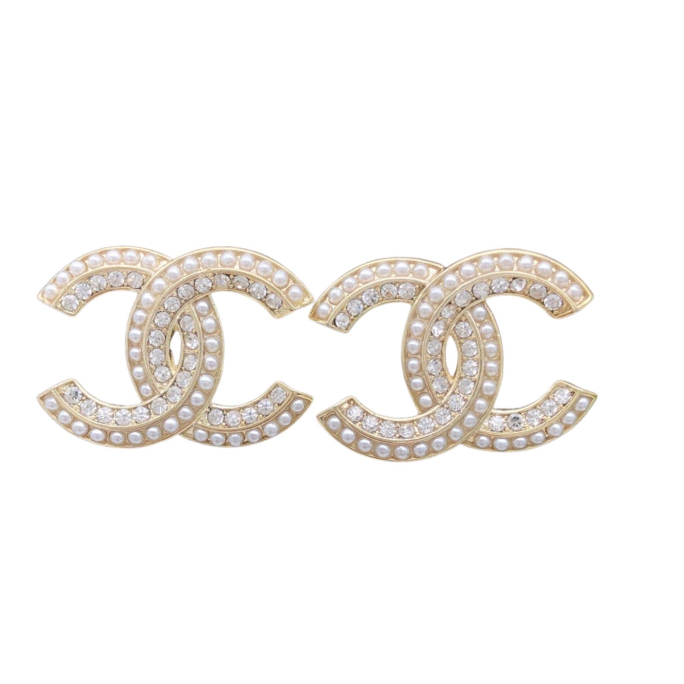 Ch**el Crystal CC Stud Earrings Gold For Women