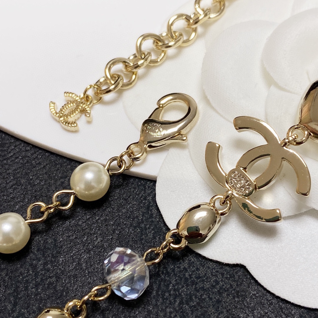Ch**el Crystal Necklace Gold For Women