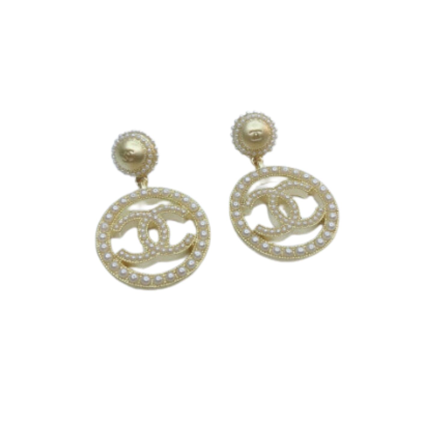 Ch**el Dangling Big Circle Frame Earrings Gold Tone For Women