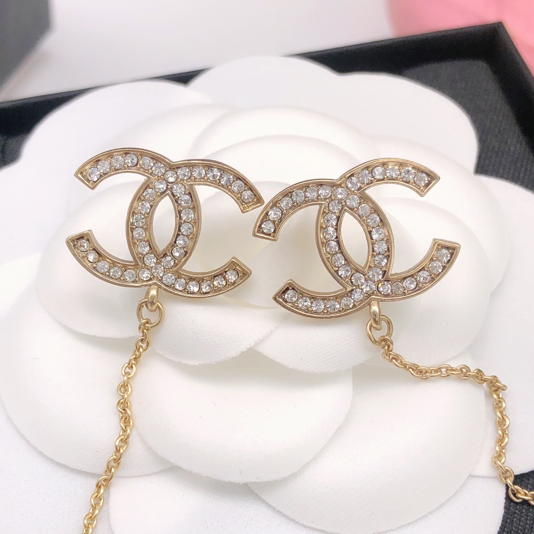 Ch**el D1am0nd Tassel Earrings Gold For Women