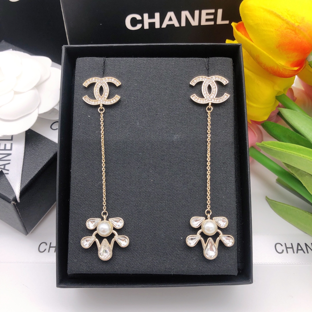Ch**el D1am0nd Tassel Earrings Gold For Women
