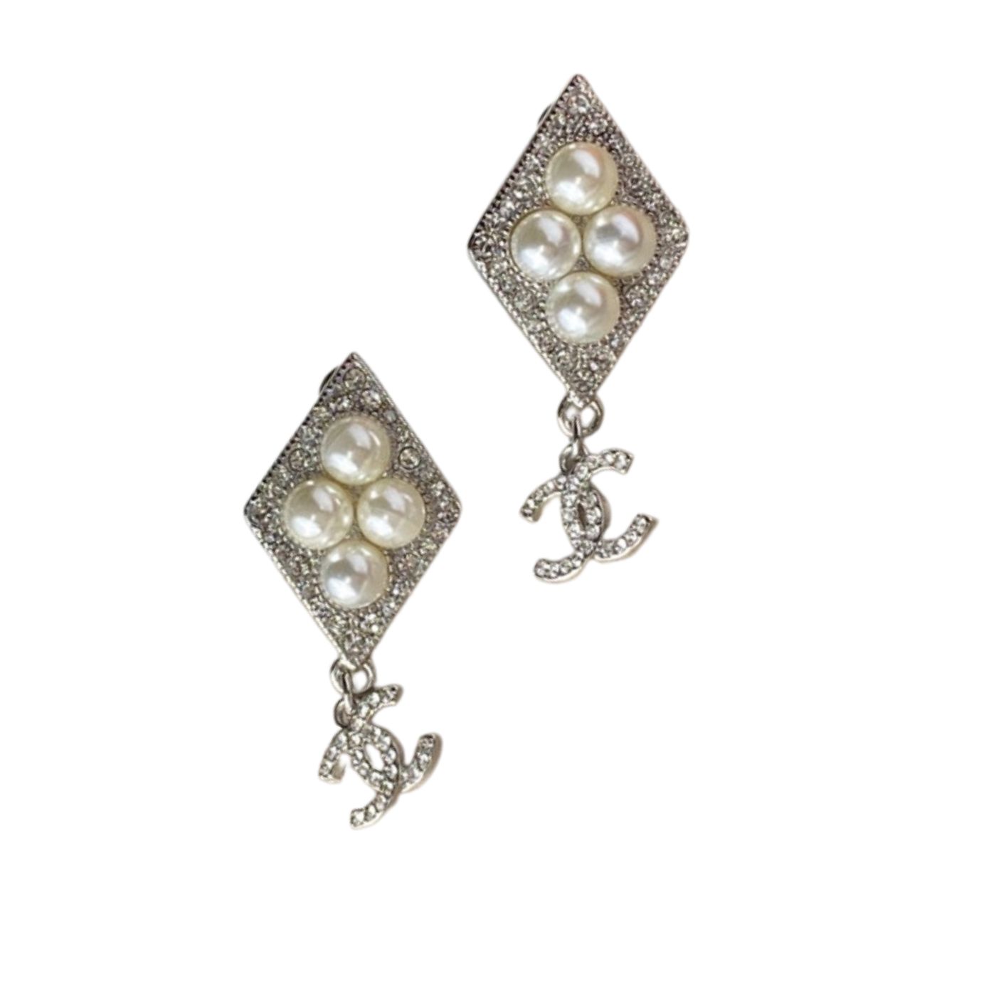 Ch**el Double C Pendant Earrings Silver For Women